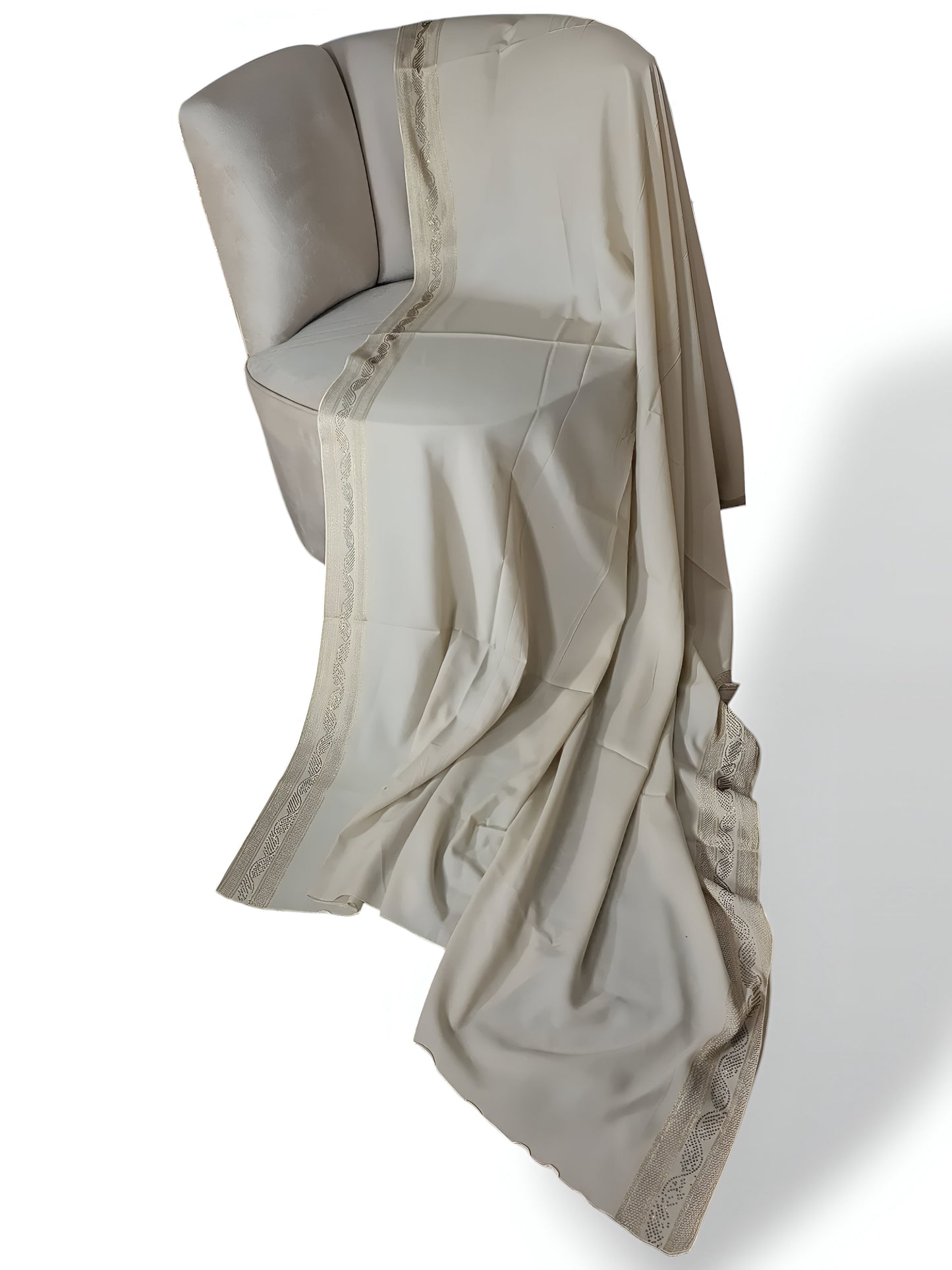 Stone-Embellished Double Patti Border Swiss Shawl