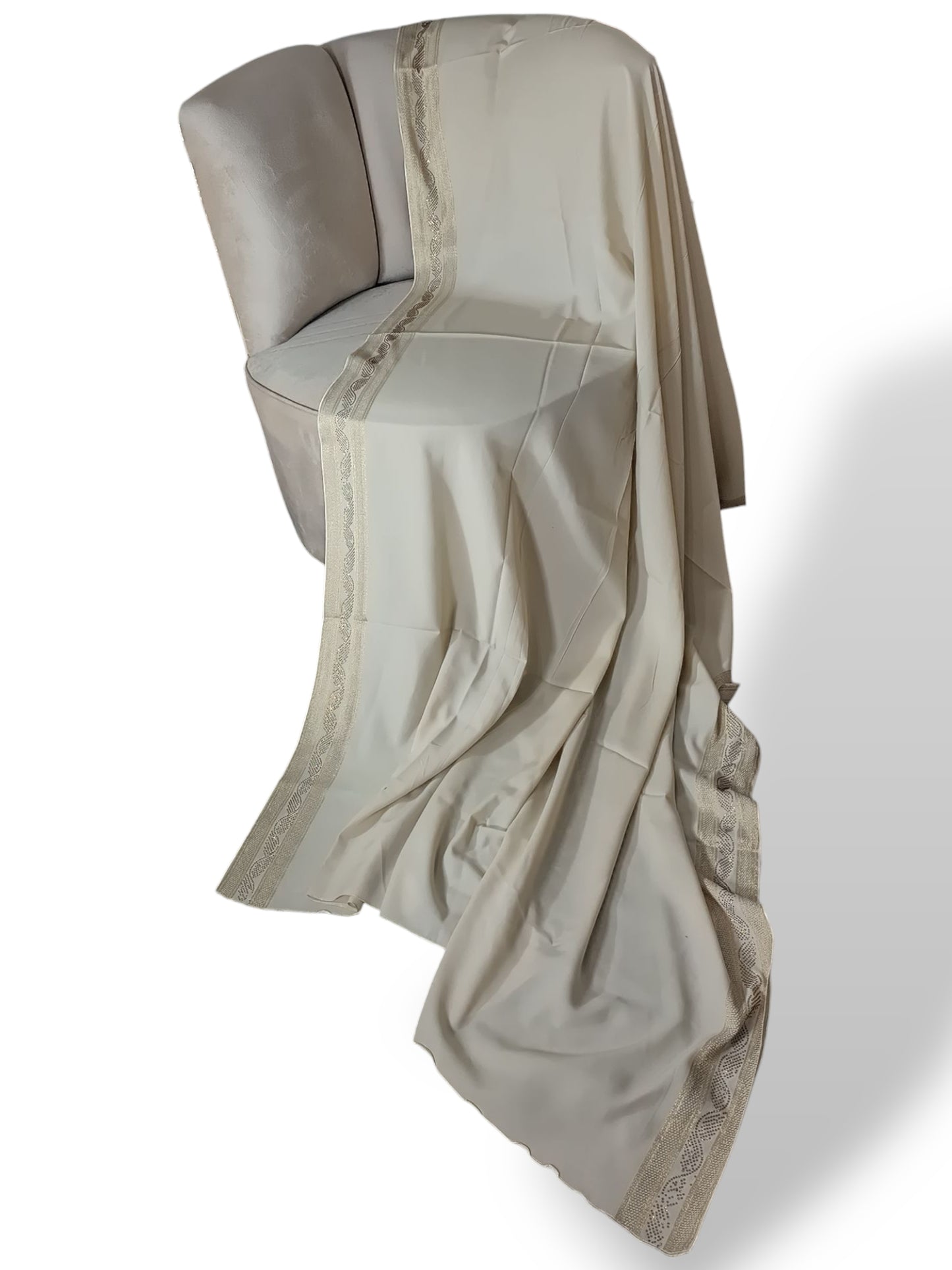 Stone-Embellished Double Patti Border Swiss Shawl